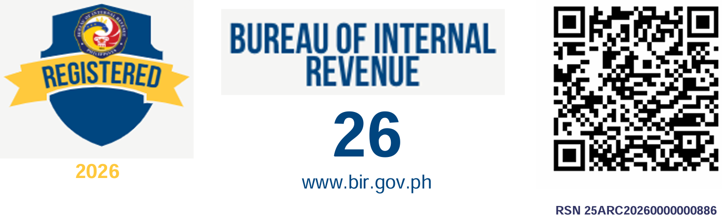 Bureau of Internal Revenue BIR Registered seal for 2026, registration number 25ARC20260000000886