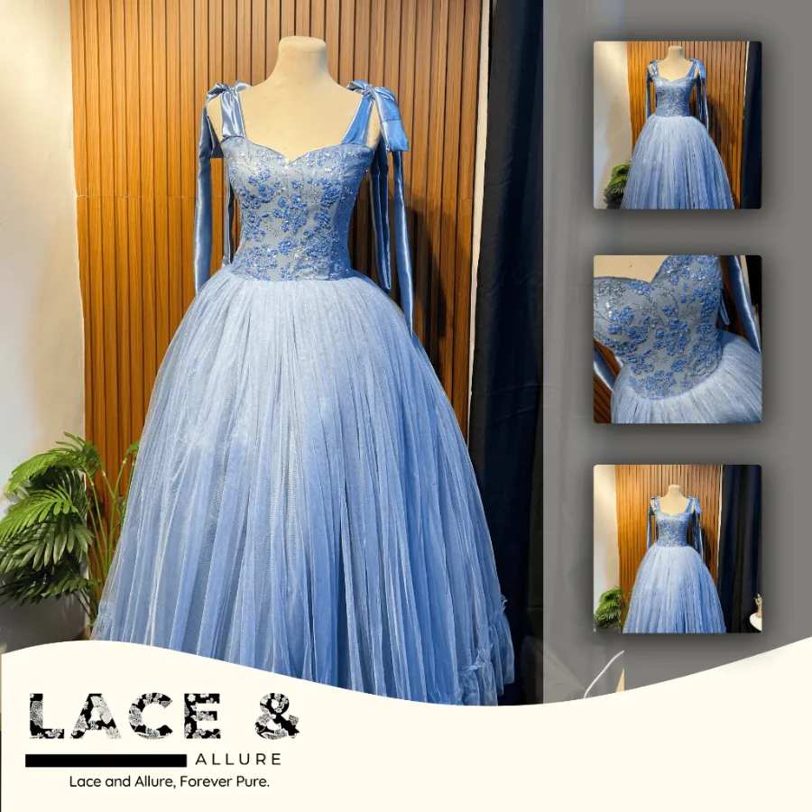 Boho Stone lace Soft Tulle Ball Gown