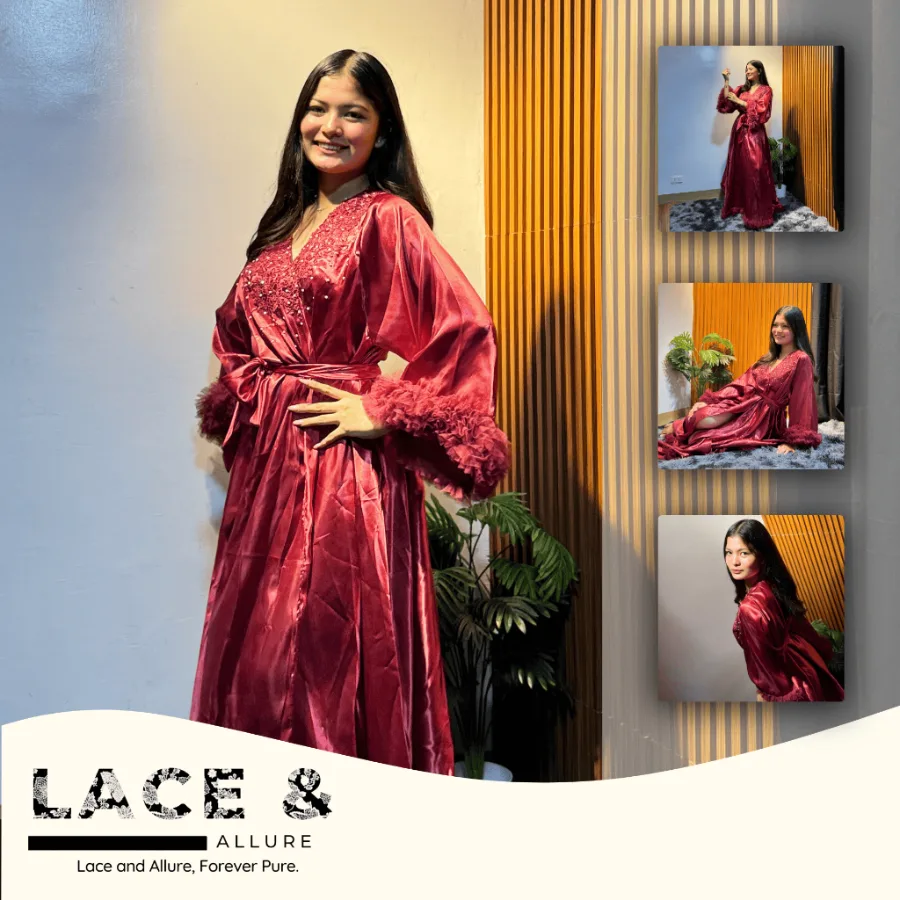 Bridal Robe Silk Fabric Floor Length with Raffles