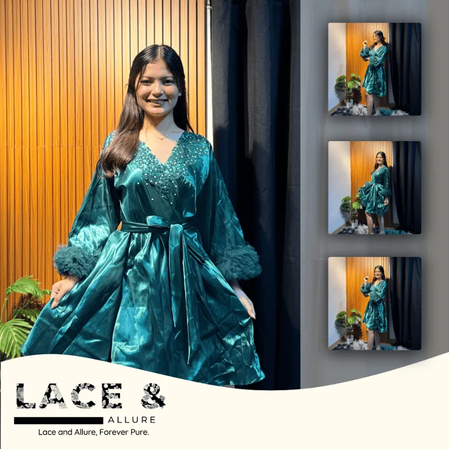 Bridal Robe Silk Fabric MIDI with Raffles