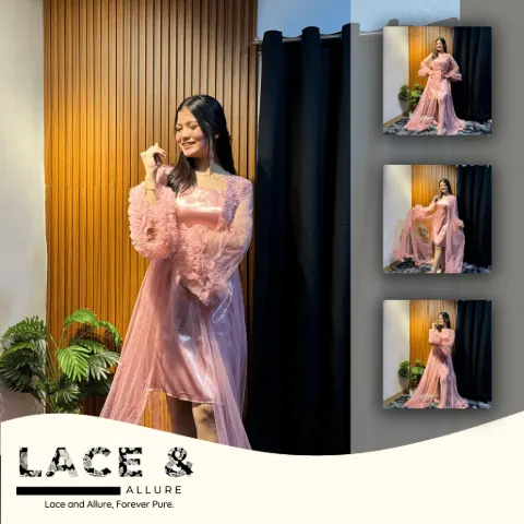 Bridal Robe Soft Tulle Fabric Raffles Style Floor Length with Inner