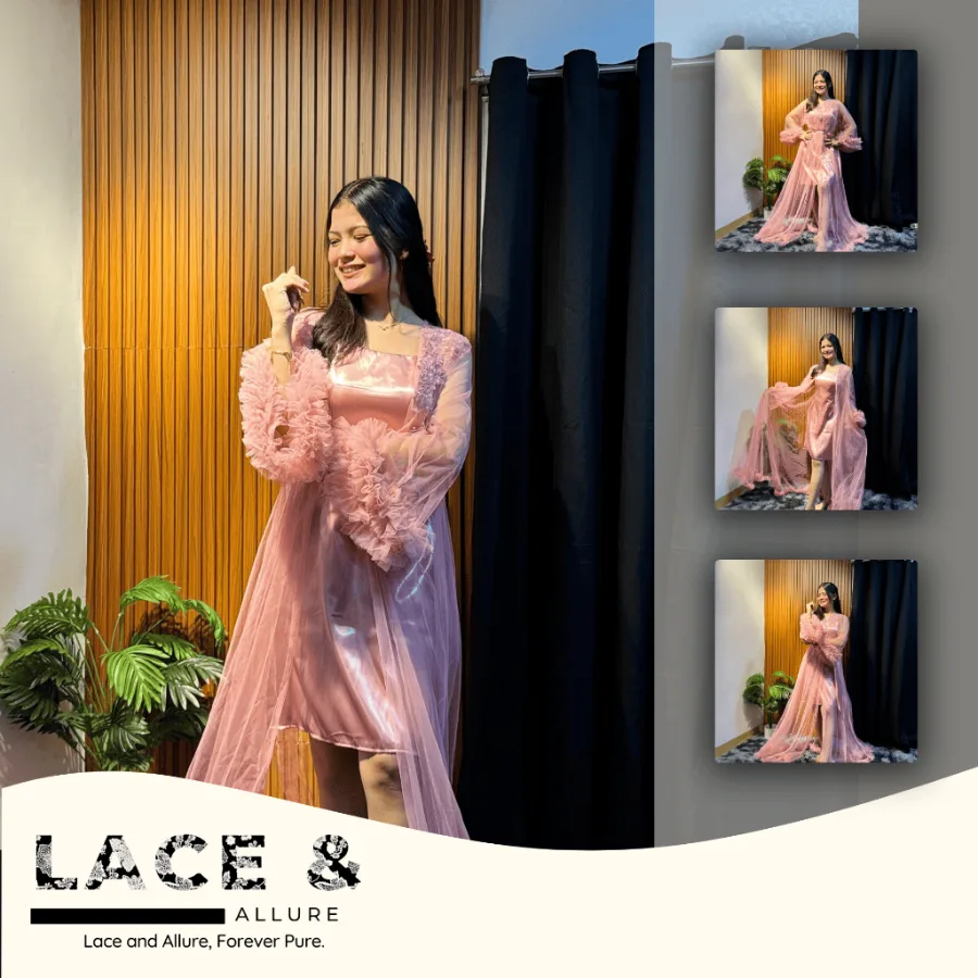 Bridal Robe Soft Tulle Fabric Raffles Style Floor Length with Inner