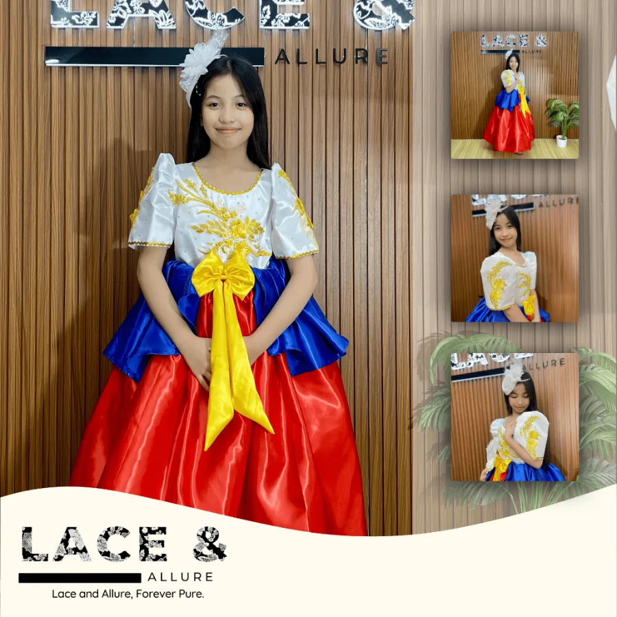Kids Philippine Flag Filipiniana Dress | Buwan ng Wika & UN/United Nation Costume for Girls