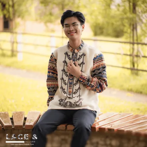 Modern Embroidered Half Open Button Polo Barong (Asian Inspired Cordilleran Ethnic) Long Sleeve