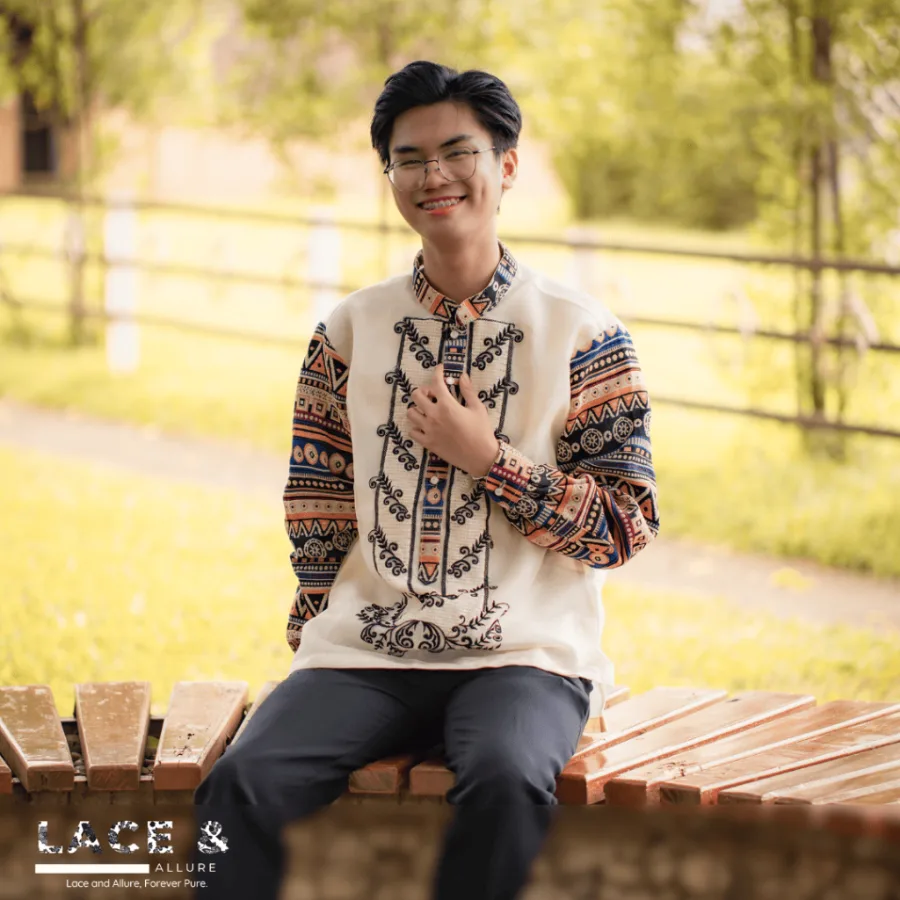 Modern Embroidered Half Open Button Polo Barong (Asian Inspired Cordilleran Ethnic) Long Sleeve