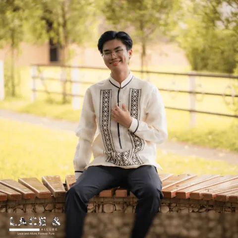 Modern Embroidered Half Open Button Polo Barong Pinya Jusilyn Long Sleeves with Double Lining