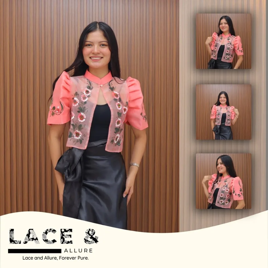 Modern Filipiniana Hand Painted Bolero Collar Mestiza Sleeve