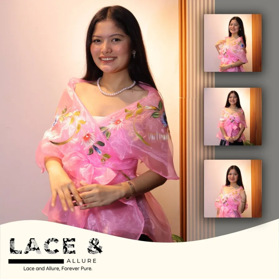 Modern Filipiniana Top Hand Painted Wrap Around Pañuelo Organza