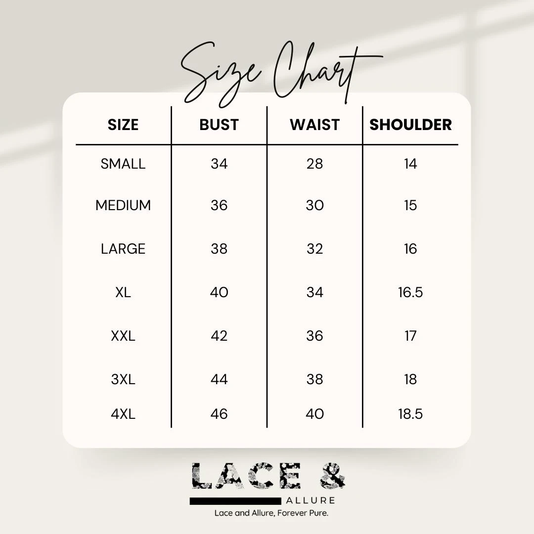Official size chart for Modern Filipiniana Half Sack Bolero Top with Embroidery