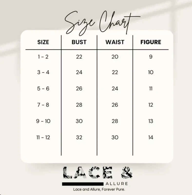 Official size chart for Enchanted Floral Kids Ball Gown