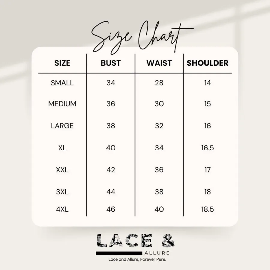 Official size chart for Modern Filipiniana Ethnic Bolero Top (Collar)